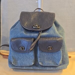 Coach Denim and Navy Leather Backpack GUC